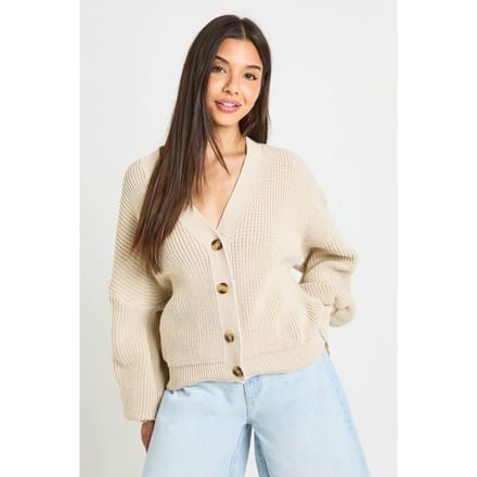 boohoo Dames Geribd Vest Met Ballonmouwen En Knoopsluiting | Steen | Maat: Large