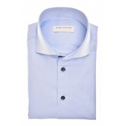 John Miller Overhemd Solid Color Wide-Spread Easy Care Cotton Licht Blauw / male