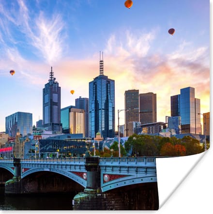 Poster Skyline - Luchtballon - Stad - 100x100 cm XXL