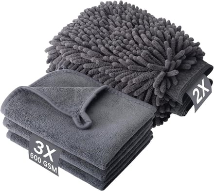 Auto Poets Set - Microvezel Doeken - Auto Reinigen - Hoge Absorptie - 5 Delig - Grijs