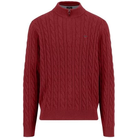 Fynch-Hatton Trui Troyer Zip Cable Knit Supersoft Cotton Garnet Red / male