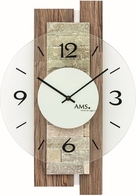 AMS Wandklok Notenhout-natuursteen 9543