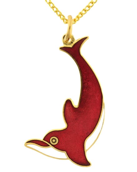 Behave - Ketting goudkleur dolfijn rood wit emaille, 28 cm