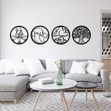 Metalen Wanddecoratie Vier Elementen – 3D Wandkunst – 25 x 25 cm