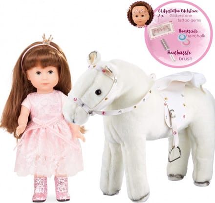 Götz modepop Chloë 27cm + wit paard met geluid