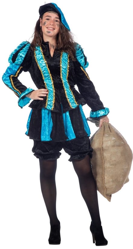 Piet Kostuum | Aqua Gestreepte Piet Dames | Vrouw | Maat 46 | Sinterklaas | Verkleedkleding