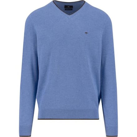 Fynch-Hatton Trui V-Neck Superfine Cotton Subtle Texture Crystal Blue / male