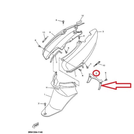 Inter-coque AR pour scooter Yamaha 50 Neos 2001-02 5ADF171N000M Rouge brillant
