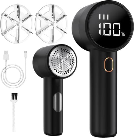 Pluisverwijderaar - Kleding scheerapparaat - Kleding opfrissen - LED display - 14.7 cm hoog - Zwart