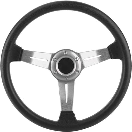 Volant de course universel 14 pouces Cuir PU Alliage d'aluminium Avec bouton Klaxon ModifiéArgent argenté