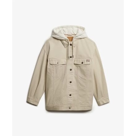 Superdry Relaxed Hooded Trucker Jacket Beige Grootte: 38
