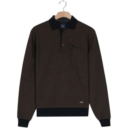 Baileys Trui 2-Tone Jacquard Sweat Polo Collar Placket Buttons Camel / male