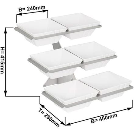 GGM Gastro Etagerie / Buffetständer - inkl. 6 Melaminschalen - eckig Zilver / Wit