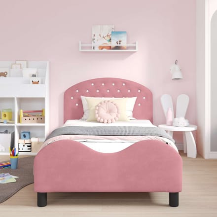 vidaXL - Kinderen - bedframe - met - hoofdboard - Roze - 90 - x - 190 - cm - Fluweel