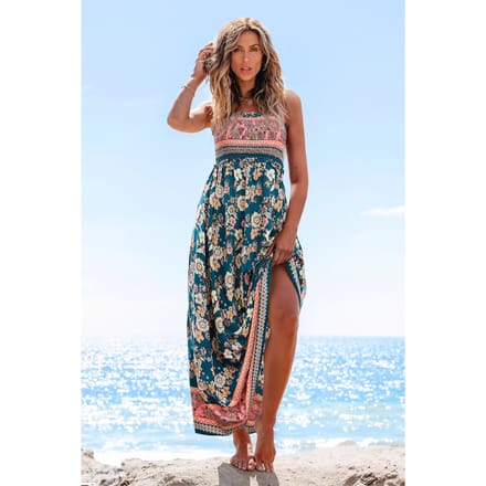 Maxi-jurk met bloemenprint en lentemotief