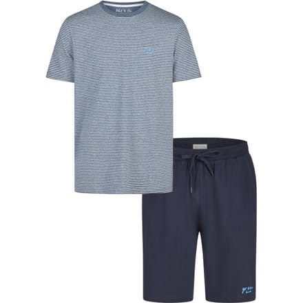 Phil & Co Heren Shortama Korte Pyjama Set Grijs/Donkerblauw Gestreept - Maat M