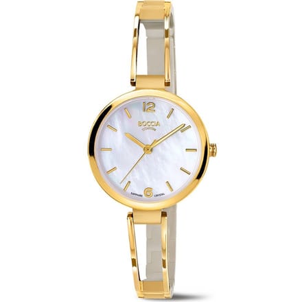 Boccia Titanium 3354-02 Dames Horloge - Saffierglas - Goudkleurig - 30 mm breed - Quartz - Vouw/Vlindersluiting - 5 ATM (douchen)