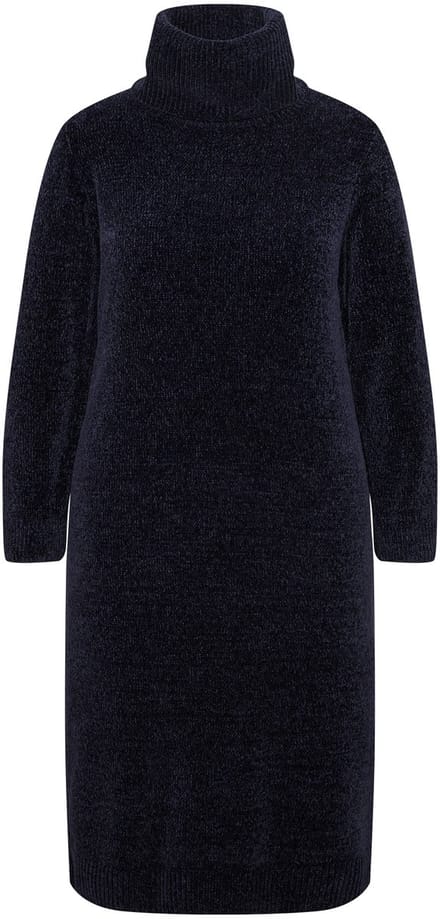 Ulla Popken - Dames - Chenille-jurk structuur breisel colkraag lange mouwen - Marine - Maat 50+