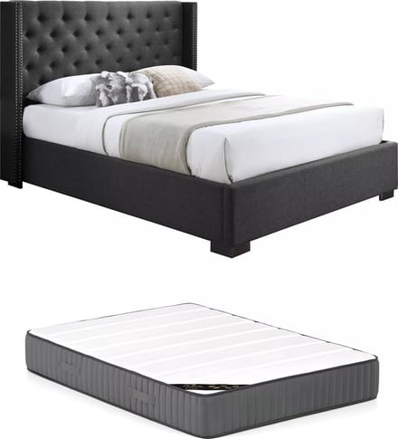 Vente-unique Bedframe stof grijs 180 x 200 cm (Super King Size Bed)