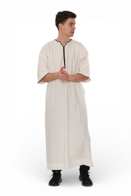 Heren Ramadan Crème Wit Marokkaanse Gandoura Thobe Robe Djellaba Eid Jubba- TT-006