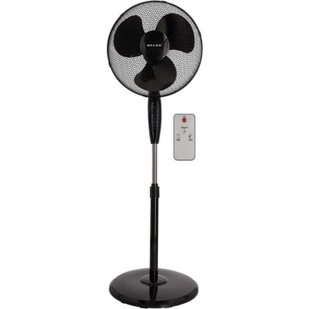 BRASQ Statiefventilator – 40 cm – Zwart – Met Afstandsbediening - Timer - Slaapmodus - In hoogte verstelbaar – Stille Ventilator - 40 Watt