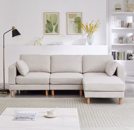 MODFU Hoekbank - 3-Zits Met Hocker - L-Vormig - Scandinavisch - Polyester - Beige