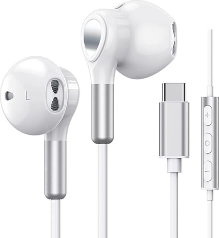DrPhone Hi-Performance - USB-C Hoofdtelefoon + HiFi Audio Koptelefoon DAC - Oordopjes - Geschikt Voor Windows / Android en OS IOS(USB-C) - Wit