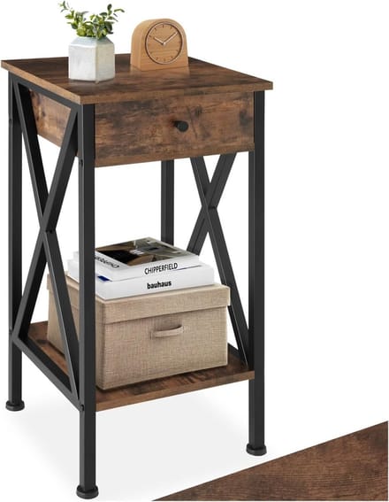 Industriële Bijzettafel met Lade en Planken - Compact Nachtkastje Sidetable
