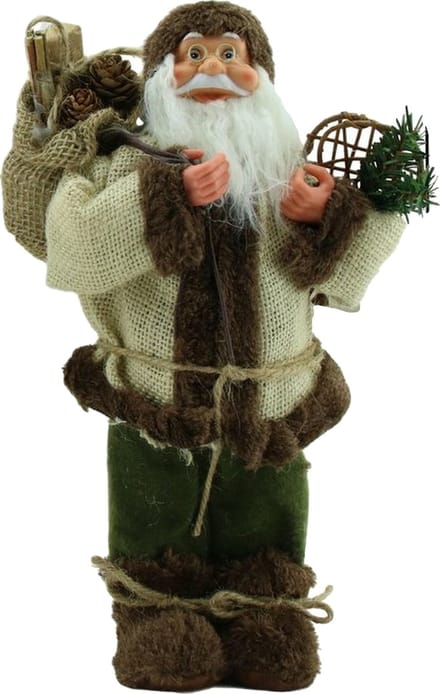 Luxe Afgewerkte Kerst Decoratie Kerstman Staand Creme/Bruin 60cm