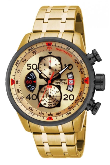 Invicta Aviator  17205 Heren Horloge - Quartz Uurwerk - Roestvrij Staal met gouden Wijzerplaat - 48mm