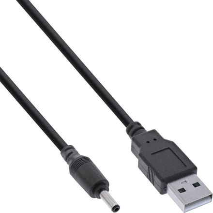 USB-A - DC plug kabel | 3,5 x 1,35mm | max. 5V/3A (15W) | zwart | 1 meter