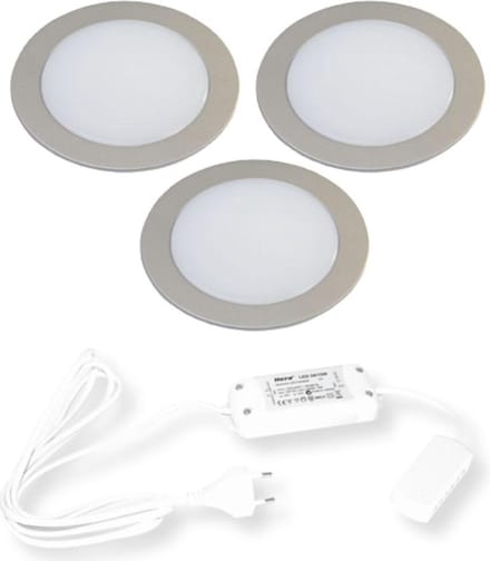 Hera FR-68 Led set van 3 spots met schakelaar inbouw 24V/15W Rvs-Look