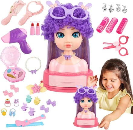Kinder Make-up Hoofd - Speelgoed Kapperskop - Haar Styling Oefenen - 31 Delige Set