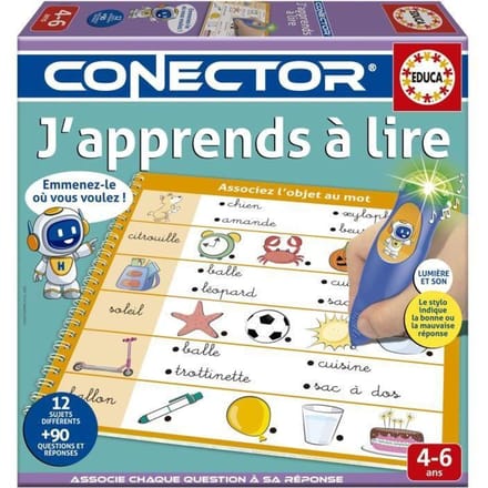 J'apprends a Lire Connector - Educatief spel - EDUCA - 90 vragen, 12 thema's, boekformaat - Vanaf 4 jaar