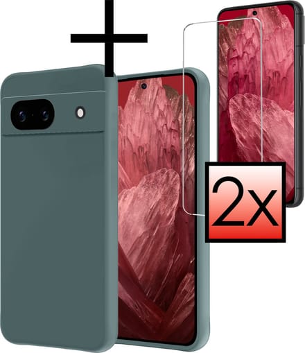 Hoesje - Met 2x Screenprotector - Geschikt voor Google Pixel 8a - Sterk & Shockproof - Back Cover - Siliconen Case - Telefoon Hoes - Donkergroen