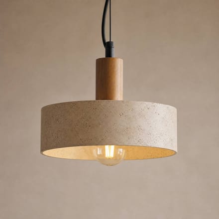 Lucande - hanglamp - 1licht - Walnoothout, beton - H: 8.5 cm - E27 - beige, donker hout