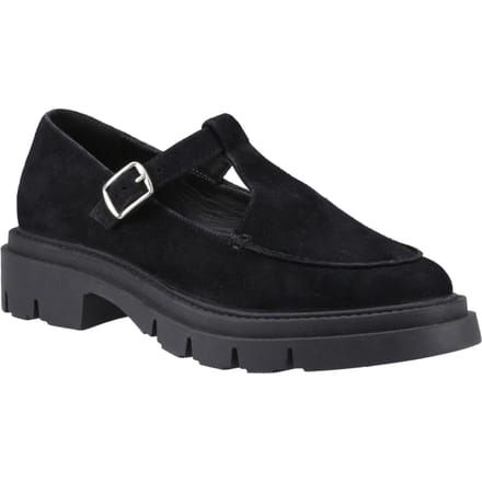 Hush Puppies Nella T-Bar Suède Dames Zwarte Schoenen