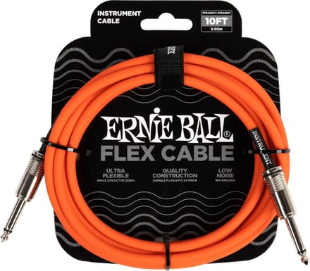 Ernie Ball Flex - Instrumentkabel - Jack Recht/Haaks - 3 Meter - Oranje - 95% Afscherming - PVC Mantel