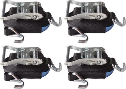 Spanband set van 4 stuks 600x3,5 cm - zwart - breekbelasting 3000 kg
