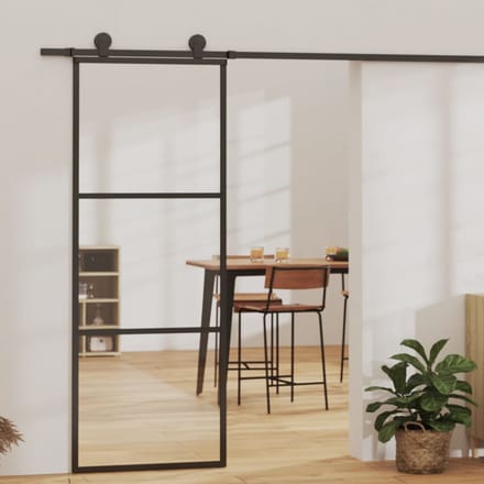 vidaXL - Schuifdeur - met - beslag - 76x205 - cm - aluminium - en - ESG-glas
