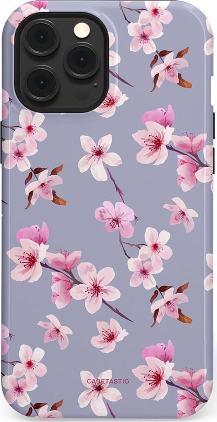 Casetastic hoesje geschikt voor Apple iPhone 12 Pro Max - MagSafe - Dubbellaagse bescherming - Bloemsem Bries - Fashion Case - Zilver Lichtroze Lila