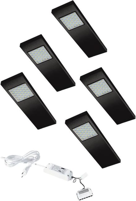 LED 12V Onderbouw set Dotty 5 Spots met Schakelaar kleur Zwart LVSET5DOTSZ