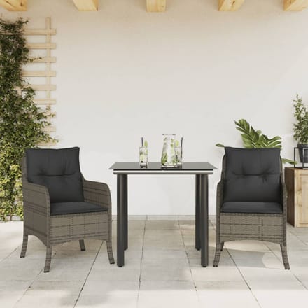 vidaXL - 3-delige - Tuinset - met - kussens - poly - rattan - grijs