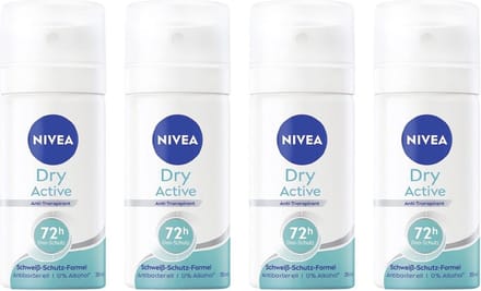 Nivea® | 4 x 35 ml Deodorant Women Dry Active | mini flacon | reisformaat | anti transpirant