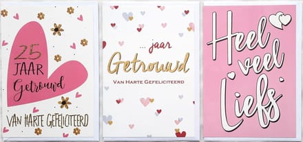 3 Wenskaarten - 25 JAAR Getrouwd - … Jaar Getrouwd – Heel Veel Liefs - 12 x 17 cm – GET-302
