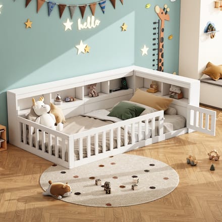 MODFU Bedframe 90x200 cm – Daybed met stopcontact, USB en opbergvak – Wit – Van spaanplaat en MDF