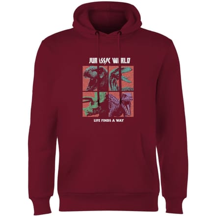 Jurassic Park World Four Colour Faces Hoodie - Burgundy - S