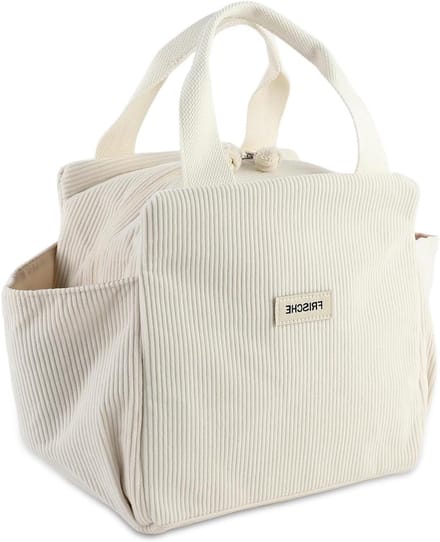 Lunchtas kleine koeltas dames - ribfluweel - grote capaciteit - picknick werk school - beige
