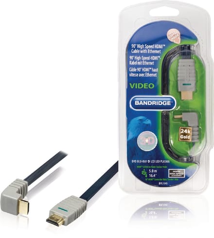 Bandridge HDMI 1.4 High Speed with Ethernet kabel haaks naar beneden - 5 meter