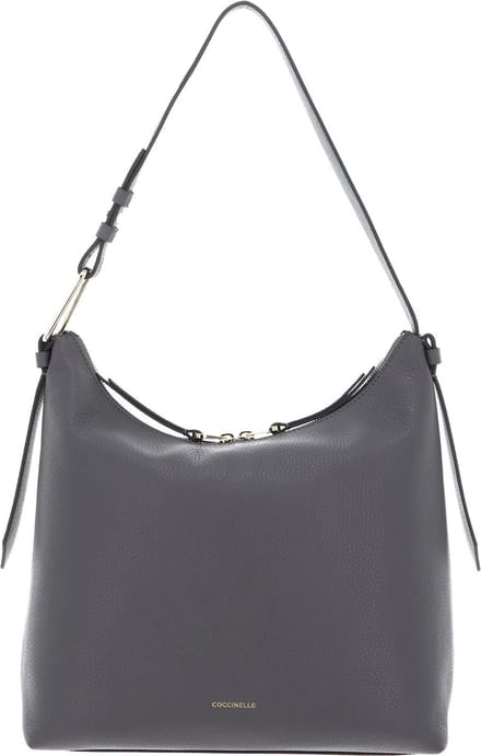 COCCINELLE Leren Schoudertas Malory Handbag Grained Leather Grafite Grijs